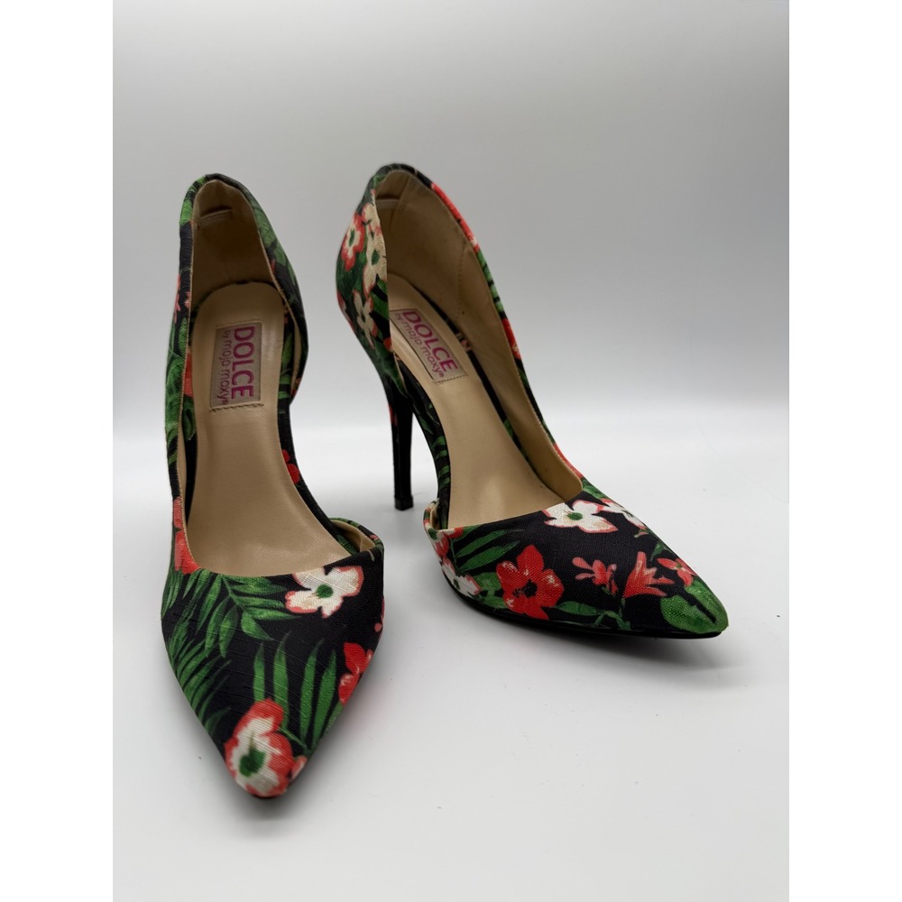 Dolce by Mojo Moxy Pumps Womens 6M Black Floral Excellent Tropical d'Orsay Heels